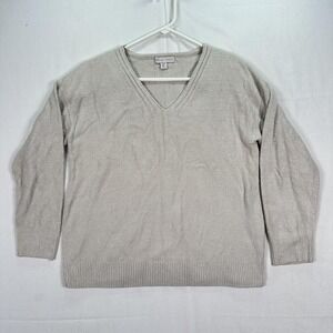 Barefoot Dreams Sweater Womens Petite Medium Beige V Neck CozyChic Lite Pullover
